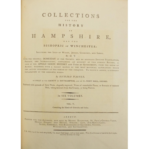 832 - Collections for the History of Hampshire and The Bishopric of Winchester, by Warner, 19th century ha... 