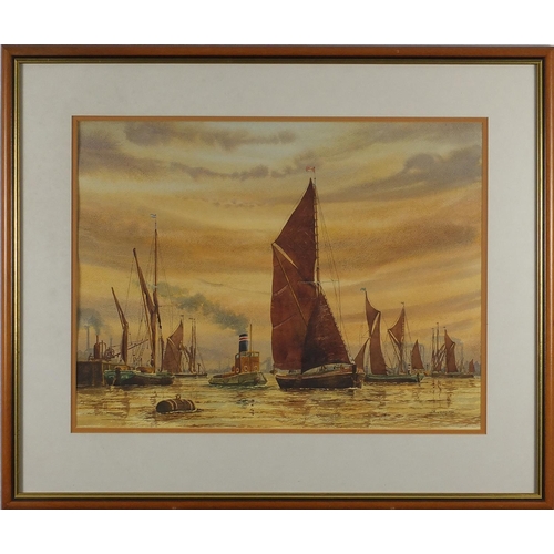 90 - Verard - Old Father Thames, maritime interest watercolour, inscribed verso, mounted and framed, 51cm... 