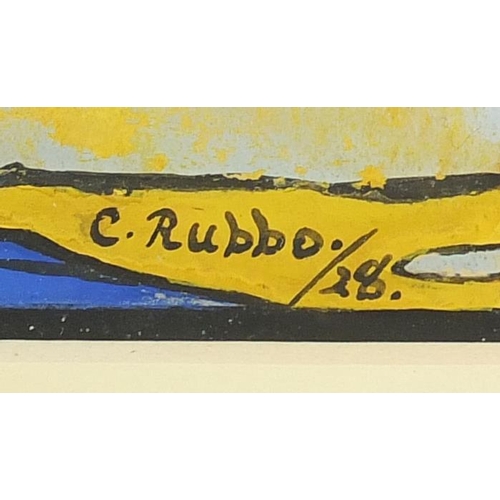 91 - ** WITHDRAWN ** C Rubbo '28 - Figure beside the World and farmer in a field,  two gouaches, both mou... 