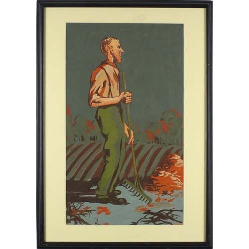 91 - ** WITHDRAWN ** C Rubbo '28 - Figure beside the World and farmer in a field,  two gouaches, both mou... 