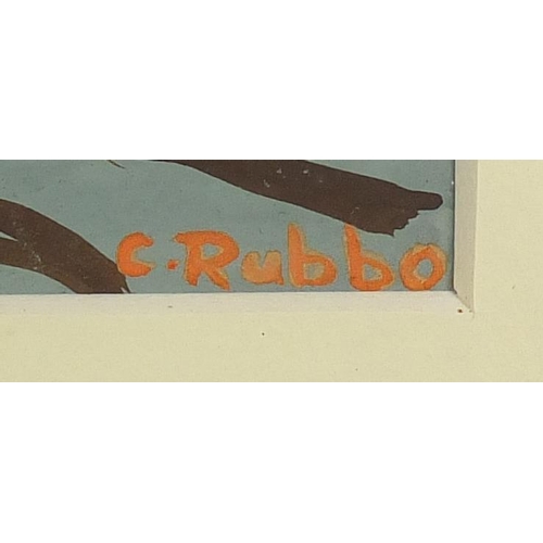 91 - ** WITHDRAWN ** C Rubbo '28 - Figure beside the World and farmer in a field,  two gouaches, both mou... 