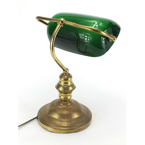 129 - Vintage brass bankers lamp with green glass shade