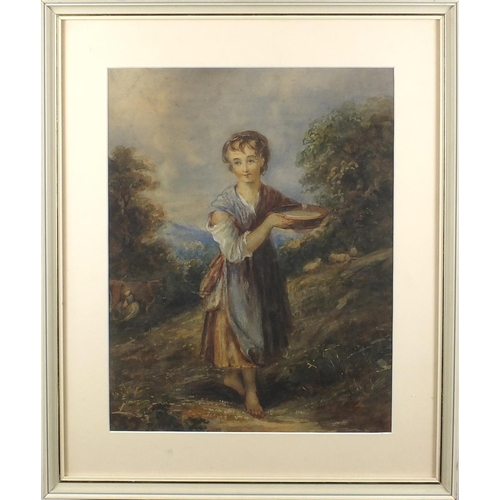 305 - After Thomas Gainsborough - The Milk Maid, 19th century watercolour, inscribed verso, mounted and fr... 