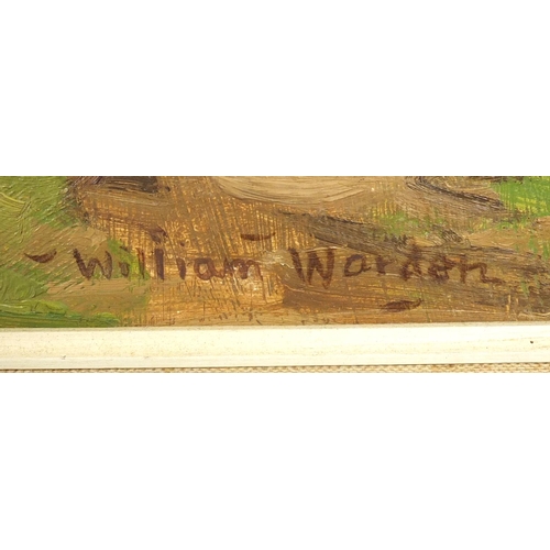 310 - ** WITHDRAWN FROM SALE ** William Warden RA - Corner on the farm and barn with hay, two oils, one on... 