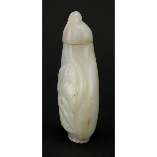 395 - Chinese opal snuff bottle, carved with a flower head, 5cm high