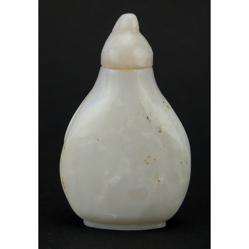 395 - Chinese opal snuff bottle, carved with a flower head, 5cm high