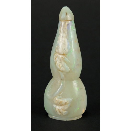 396 - Chinese double gourd opal snuff bottle, carved with a fruit and leaves, 6cm high