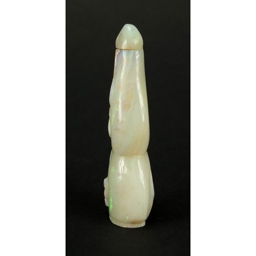 396 - Chinese double gourd opal snuff bottle, carved with a fruit and leaves, 6cm high