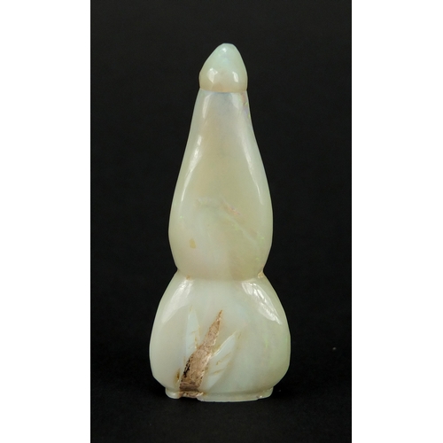 396 - Chinese double gourd opal snuff bottle, carved with a fruit and leaves, 6cm high