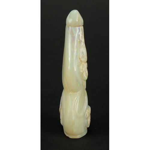 396 - Chinese double gourd opal snuff bottle, carved with a fruit and leaves, 6cm high