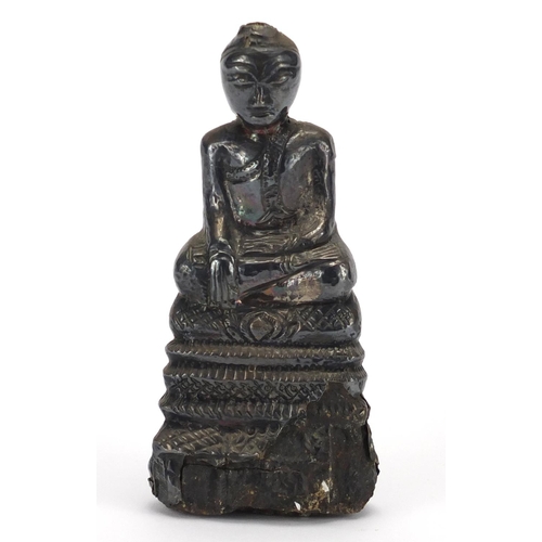 398 - Asian silver and wooden figure of Buddha, 11.5cm high