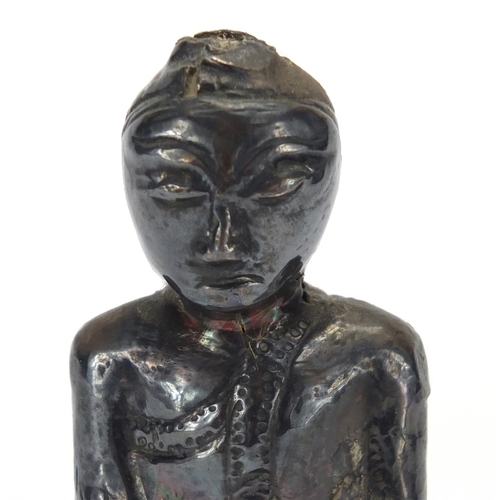 398 - Asian silver and wooden figure of Buddha, 11.5cm high