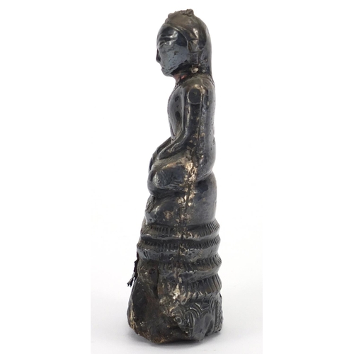 398 - Asian silver and wooden figure of Buddha, 11.5cm high