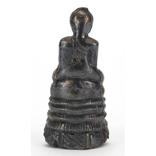 398 - Asian silver and wooden figure of Buddha, 11.5cm high