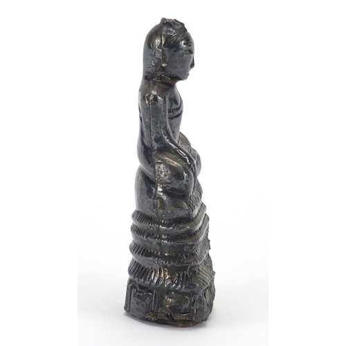 398 - Asian silver and wooden figure of Buddha, 11.5cm high