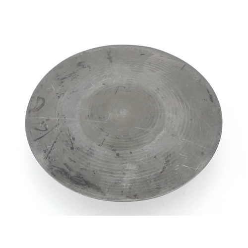 441 - Antique pewter inkwell, 18cm in diameter