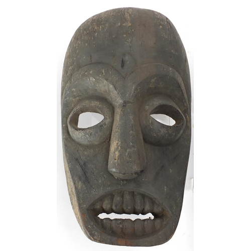 492 - Two African tribal carved wooden face masks, one of an elephant, the largest 29cm high