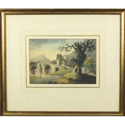 566 - Figure by ruins, two 19th century watercolours, each with labels and inscribed Venture verso, mounte... 