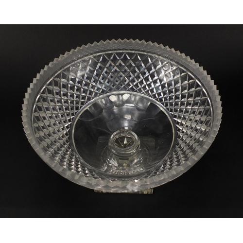 573 - 19th century hobnail cut glass centrepiece, 23.5cm high x 32cm in diameter