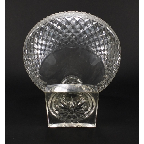 573 - 19th century hobnail cut glass centrepiece, 23.5cm high x 32cm in diameter