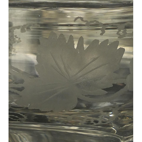 583 - 19th century cut glass vase, etched with leaves and berries, 26cm high