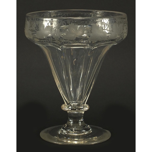 583 - 19th century cut glass vase, etched with leaves and berries, 26cm high