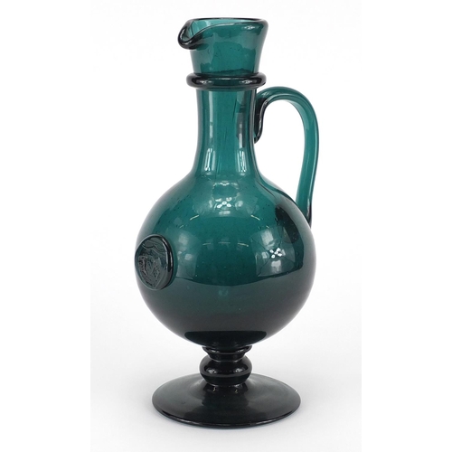 584 - 19th century and later glassware including green carafe with seal, pair of cut glass salt and pepper... 