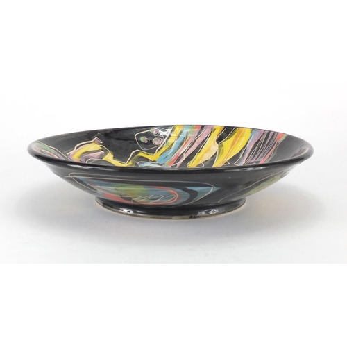 589 - Studio pottery bowl with colourful glaze, 30cm in diameter