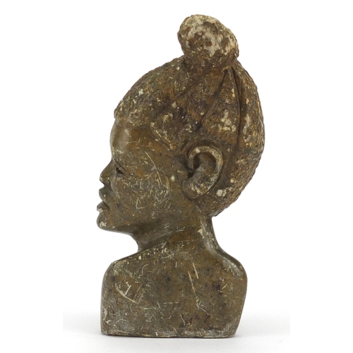 595 - Zimbabwe Verdite carving of a females bust, 14cm high