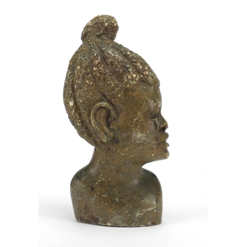 595 - Zimbabwe Verdite carving of a females bust, 14cm high