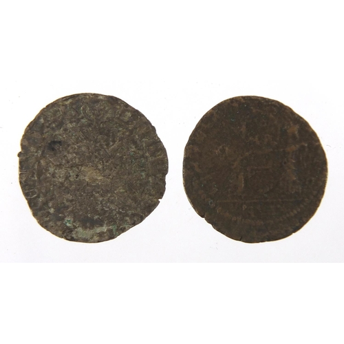 632 - Two Roman style coins, each approximately 2cm in diameter