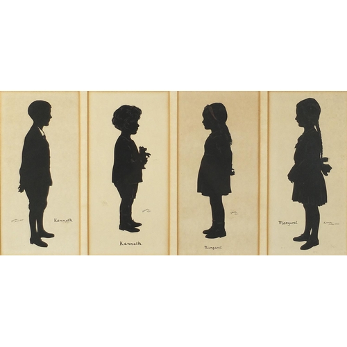 652 - H L Oakley - Cildren silhouettes on card, mounted and framed, each 24.5cm x 11.5cm