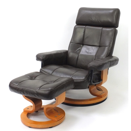 2032 - Brown leather easy chair and foot stool, 100cm high