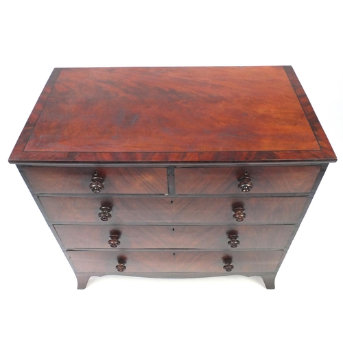 1 - Inlaid mahogany chest, fitted with two short above three long graduated drawers, 104cm H x 104cm W x... 