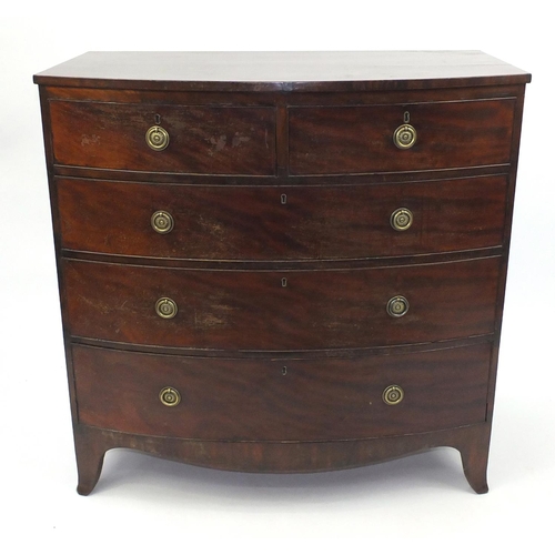 5 - Georgian mahogany bow fronted chest, fitted with two short above three long graduated drawers, 107cm... 