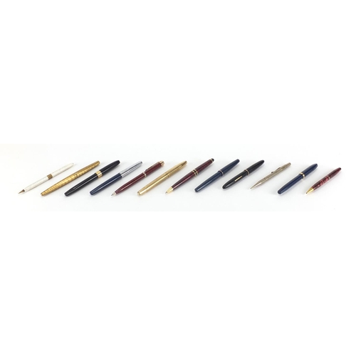 6 - Twelve fountain pens and propelling pencils including silver Yard-O-Led, Sheaffer and Parker, three ... 