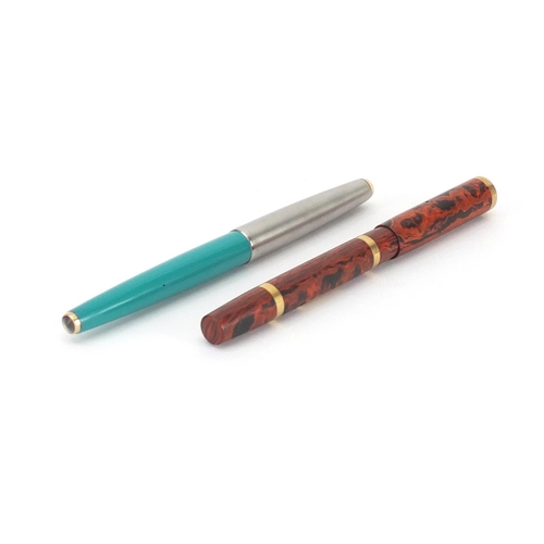 8 - Parker 61 fountain pen with turquoise body and a Swan brown ripple fountain pen with 14ct gold nib a... 