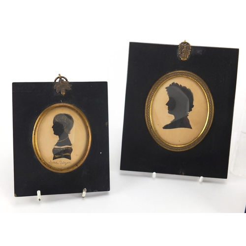 18 - Five 19th century oval silhouette portraits including four hand painted, one inscribed Isabella Dodg... 