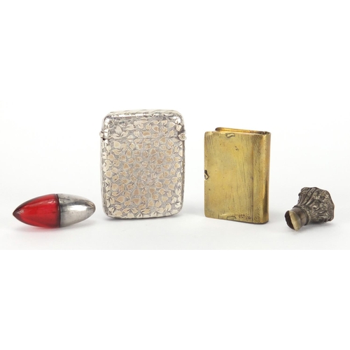 25 - Miscellaneous items including a Intaglio seal and silver vesta with floral chased decoration, the la... 