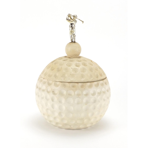 59 - Vintage golf ball design ice bucket, mounted with a silvered golfer, registered design number 920927... 