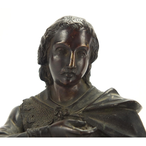 34 - Patinated bronze study of a figure, seated reading, 19cm high