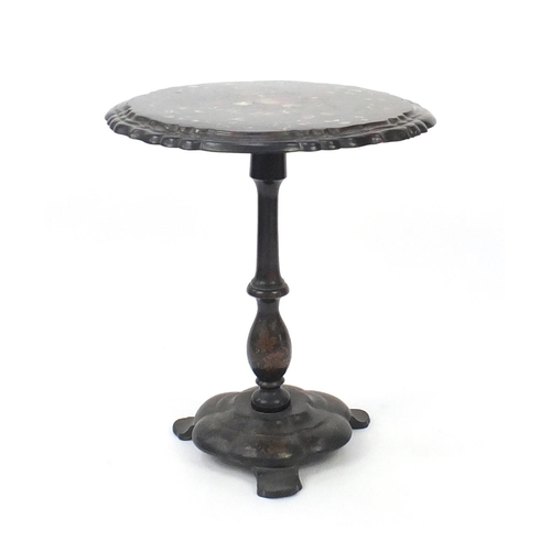 2009 - Victorian Papier-mâché tilt top occasional table, with Mother of Pearl inlay, hand painted with flow... 