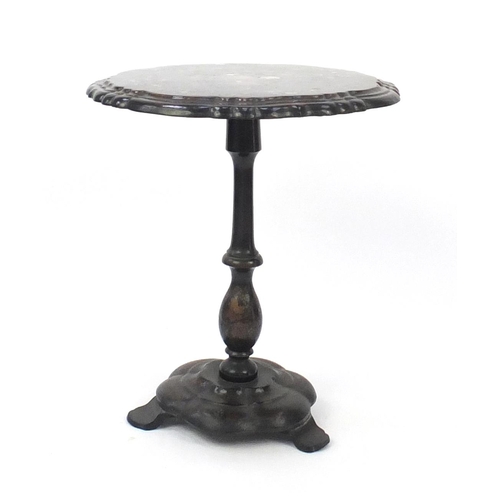 2009 - Victorian Papier-mâché tilt top occasional table, with Mother of Pearl inlay, hand painted with flow... 