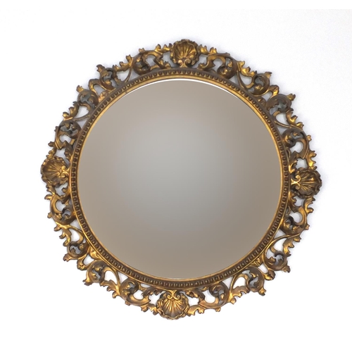 2010 - Circular Florentine gilt wood mirror, carved with acanthus leaves, 72cm in diameter
