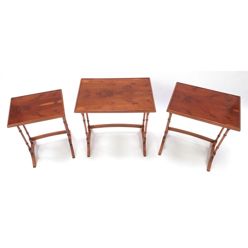 2038 - Nest of three yew occasional tables, with simulated bamboo legs, 58cm H x 54cm W x 35cm D