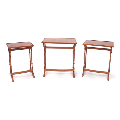 2038 - Nest of three yew occasional tables, with simulated bamboo legs, 58cm H x 54cm W x 35cm D