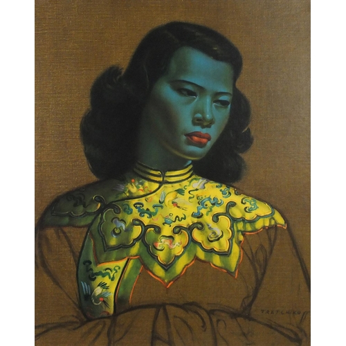 2047 - Tretchikoff - Chinese girl, vintage print in colour, label verso, mounted and framed, 59cm x 49cm