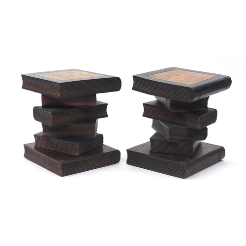 2037 - Pair of stack of book design wooden occasional tables, each 40cm high