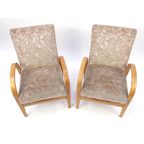 2007 - Pair of 1950's open armchairs with floral upholstery, each 79cm high