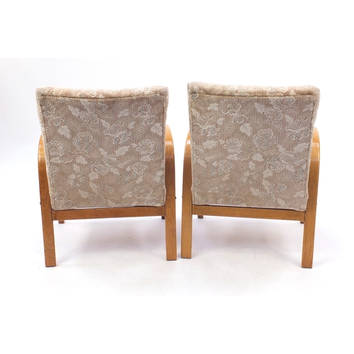 2007 - Pair of 1950's open armchairs with floral upholstery, each 79cm high